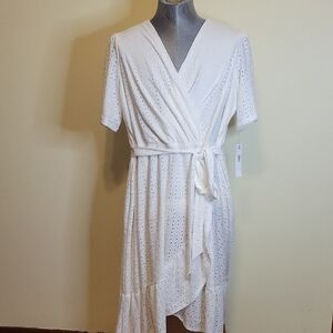 Adorne Chic White Eyelet Wrap Dress